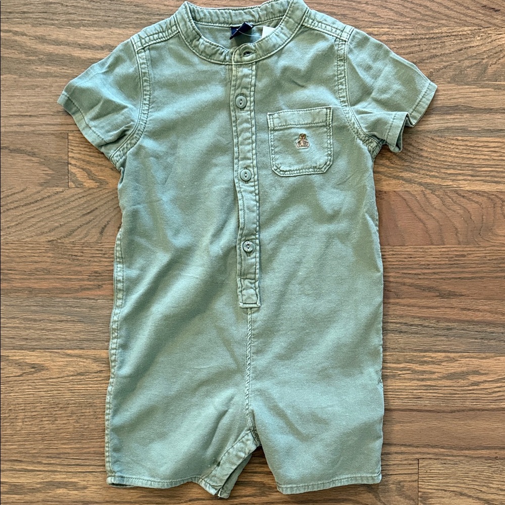 Gap Baby Short Sleeve Henley Romper in Sage Green